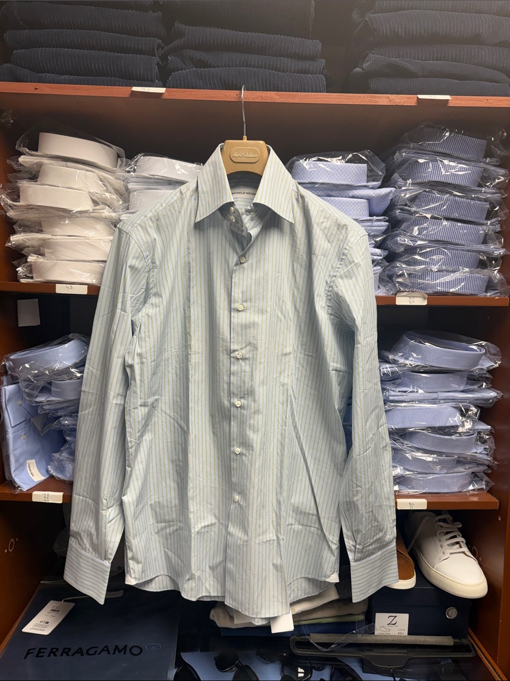Men's Light Blue Striped Dress Shirt - Classic Point Collar